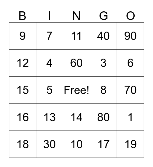 Los Numeros Bingo Card