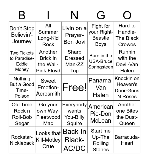 BB37 Classic Rock for Morgan! Happy Birthday! Bingo Card