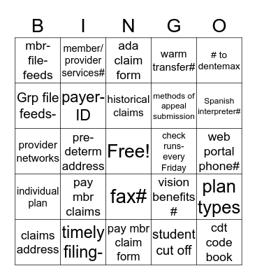 PRG Bingo Card