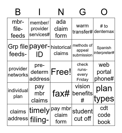 PRG Bingo Card