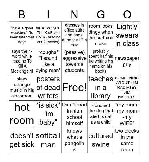 Mr. Palshaw Bingo Card