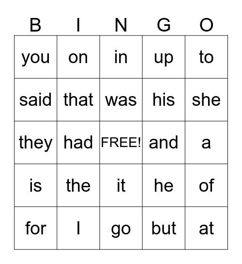 Sight Word Bingo Dolch List One Bingo Card