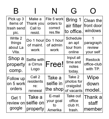 La Vita Office Fun Bingo! Bingo Card
