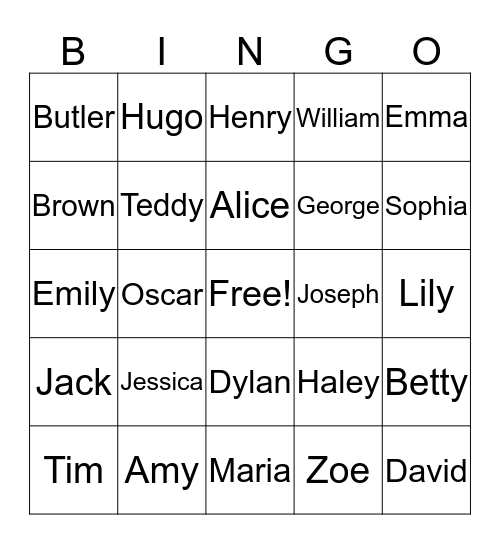 name Bingo Card