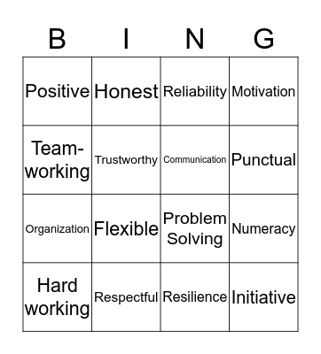 Employability Skills Bingo Card