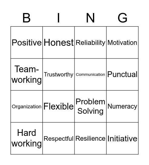 Employability Skills Bingo Card