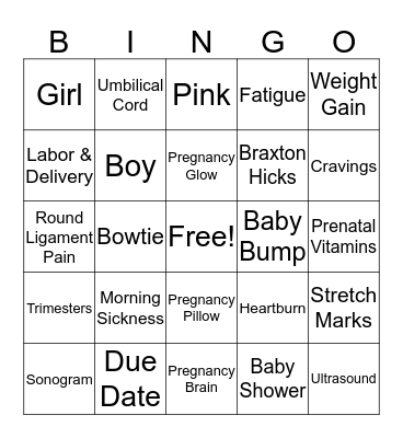 Gender Reveal Baby Bingo Card