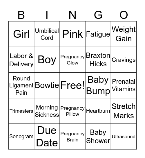 Gender Reveal Baby Bingo Card