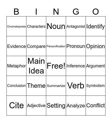 ELA Vocabulary Bingo Card