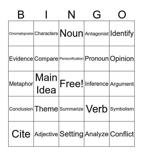 ELA Vocabulary Bingo Card