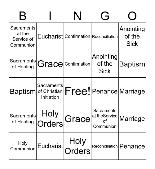 Sacrament Bingo Card