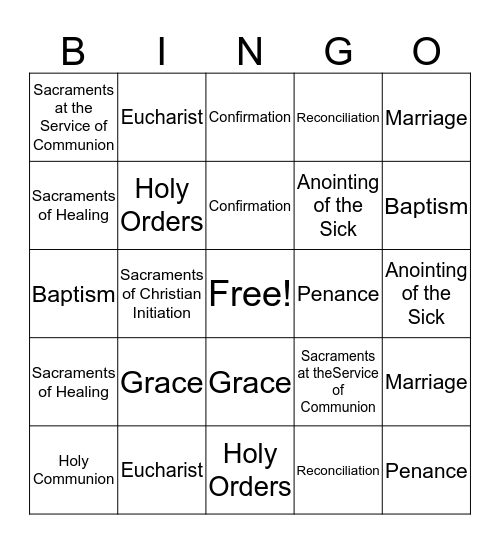 Sacrament Bingo Card
