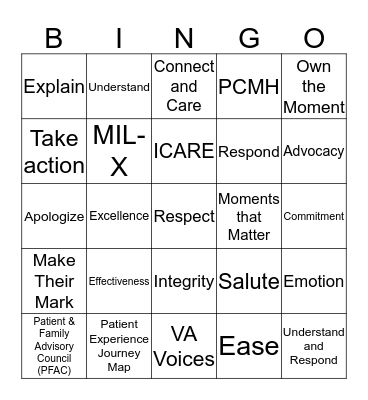 PX Week BINGO Card