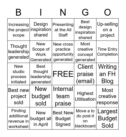 Creative Studio Bingo Card
