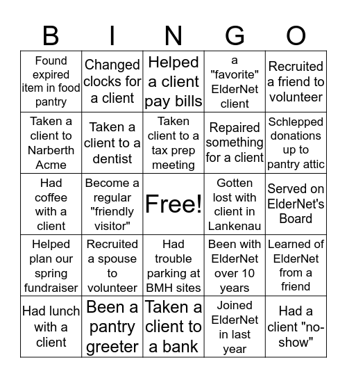 Find a Fellow Volunteer Who Has... Bingo Card