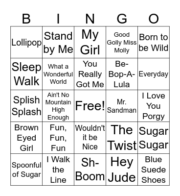 50's & 60's Music Bingo Card