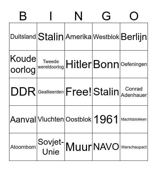 Koude oorlog bingo Card