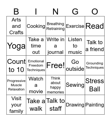 Stress Management Bingo Card