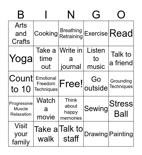 Stress Management Bingo Card