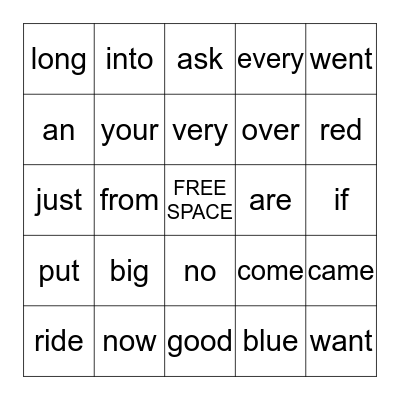 Bingo  Dolch List Four Bingo Card