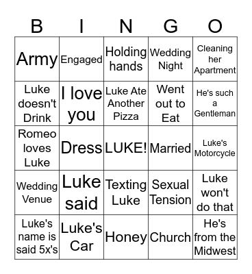 Amanda's getting married Bingo Card