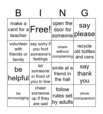 Acts of Kindness Bingo Card