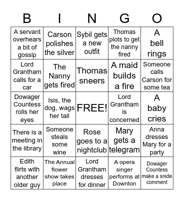 DOWNTON ABBEY BINGO Card