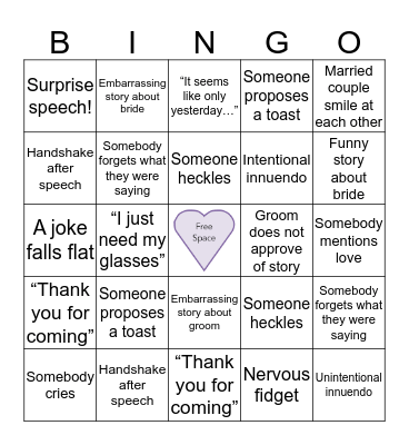 ~ Wedding Bingo ~ Bingo Card