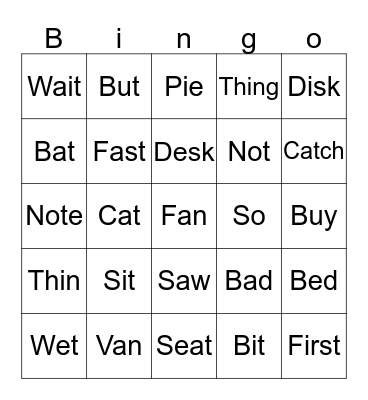 Minimal Pairs Bingo Card