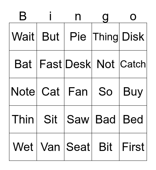 Minimal Pairs Bingo Card