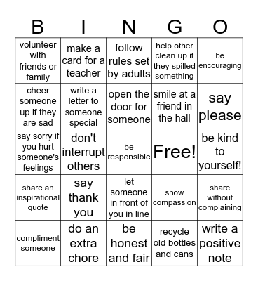 Acts of Kindness Bingo Card