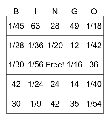 Dividing Fractions Bingo Card
