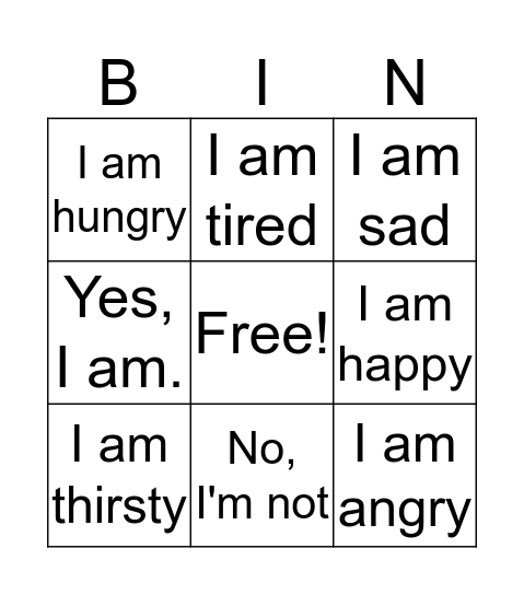 I'm Happy Bingo Card