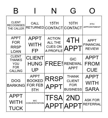 RRSP CALL NIGHT Bingo Card