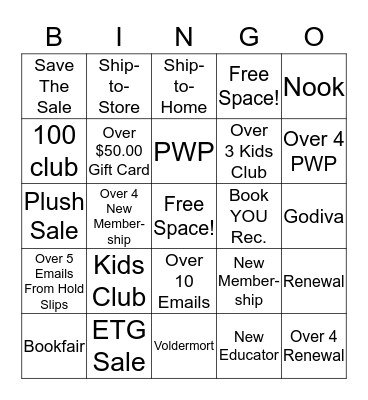 Bookseller Bingo Card