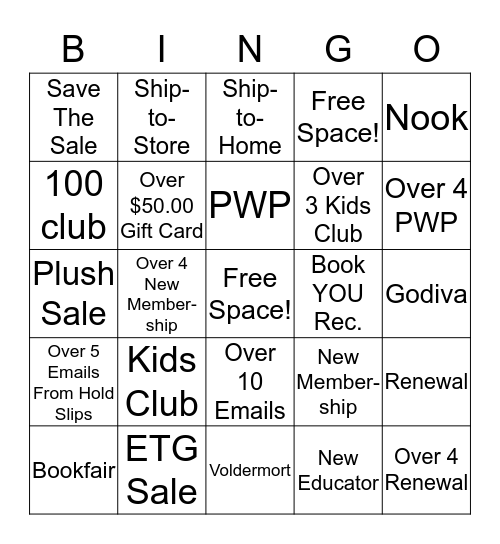 Bookseller Bingo Card