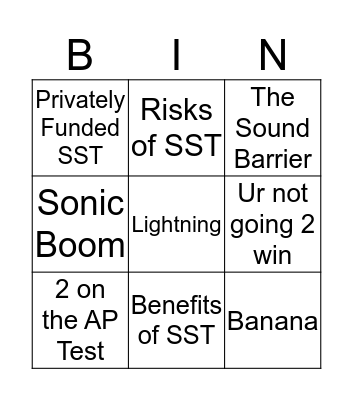 Super Sonic Travel Bingo Card