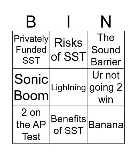 Super Sonic Travel Bingo Card