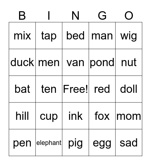 Vowels Bingo Card