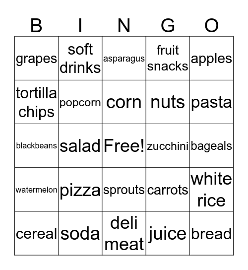 OCCS Grocery Bingo Card