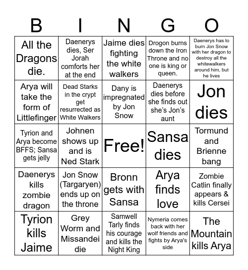 GOT Bingo!! (David!) Bingo Card
