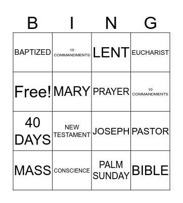 BIBLE BINGO Card