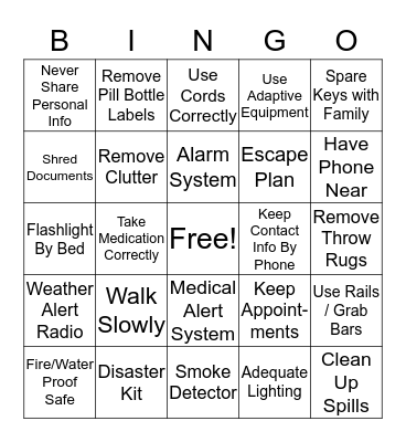 Be Safe! Bingo Card