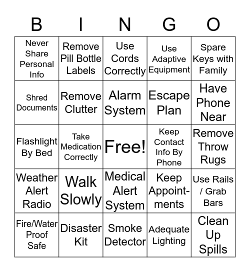 Be Safe! Bingo Card