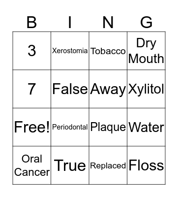 Oral Care Bingo Card