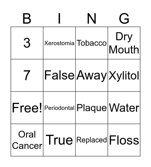 Oral Care Bingo Card