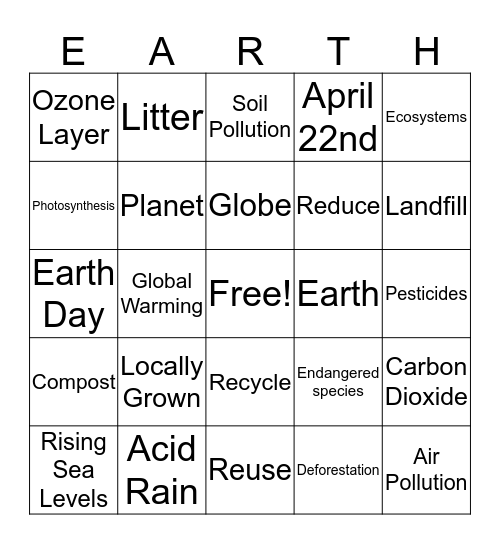 Earth day bingo Card