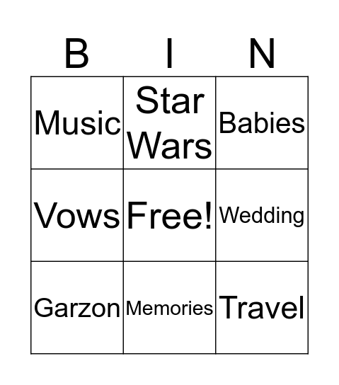 Garzon's Bingo Card