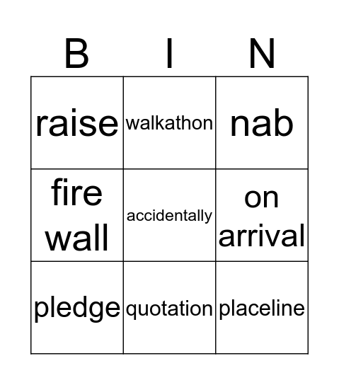 NIE Bingo Card