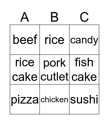 FOOD Bingo Card